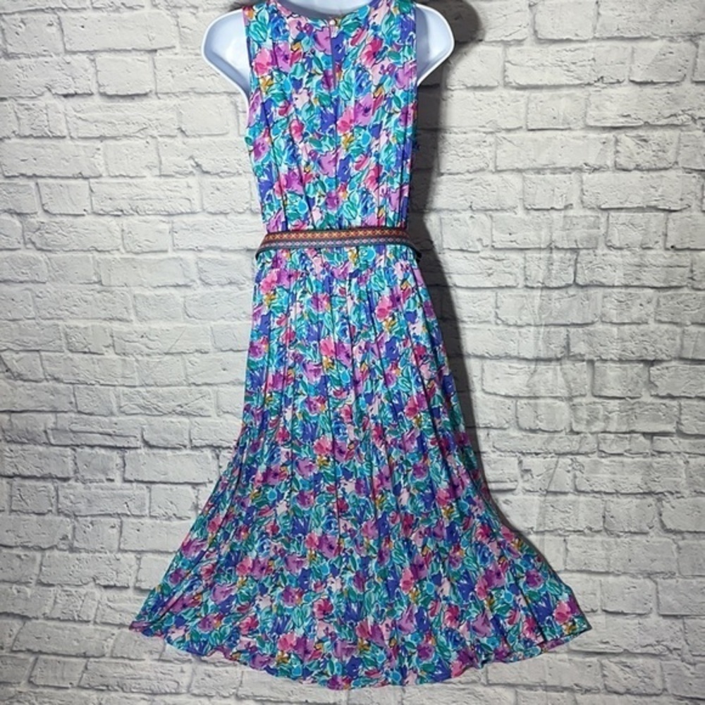 Vintage My Michelle Spring Floral Watercolor Pastel Dress Boho Embroidered Belt - Picture 2 of 16